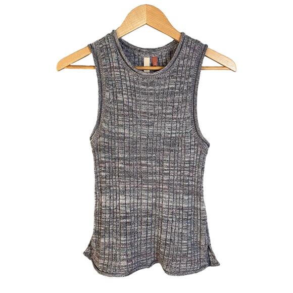 Anthropologie Sleeveless Top Ribbed Knit Tank Gray Multicolor Casual Basic - Picture 1 of 13